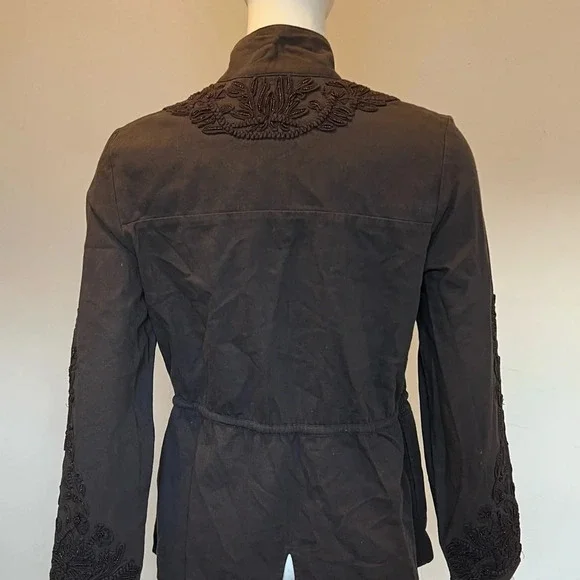 Anthropologie Love Sam XS Khaki Travis Beaded 100% Cotton Utility Jacket - Picture 8 of 14